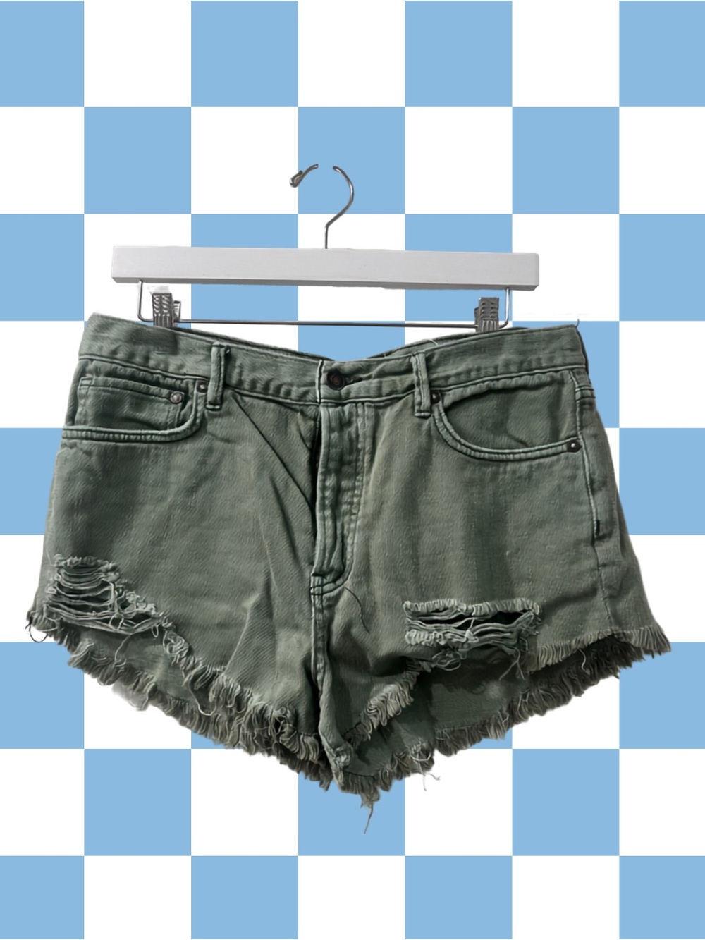 Free People Distressed Olive Green Denim Cutoff Shorts